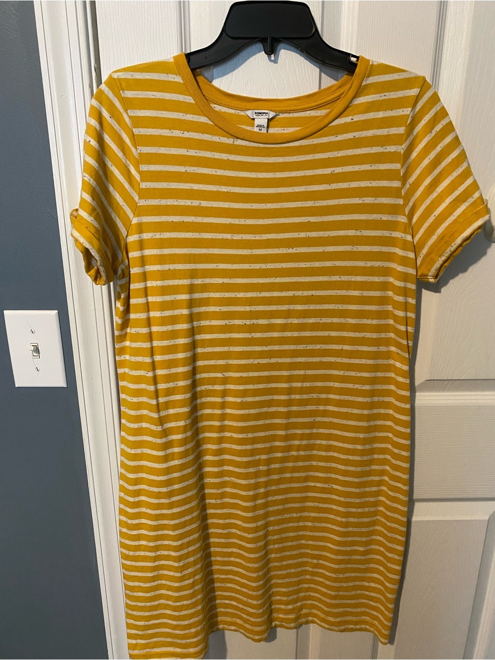 Sonoma Yellow and White Striped T-Shirt Dress